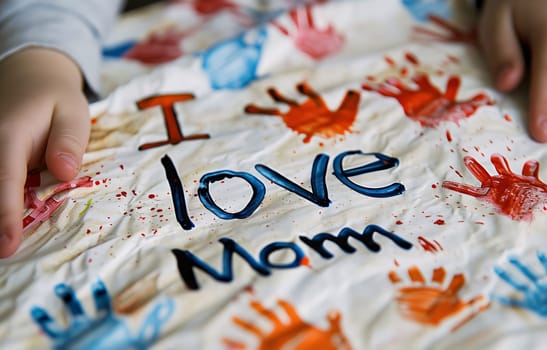 Mother's Day: Children's hands draw "I love mom"