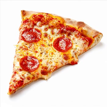 Pizza slice isolated on white background, online delivery from pizzeria, take away and fast food concept