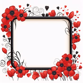 Mother's Day: Valentines day background with red poppies and black frame