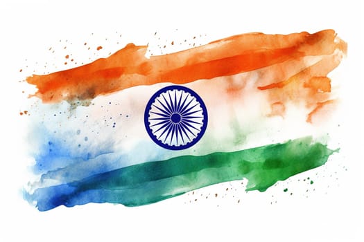 A vibrant watercolor painting of the Indian flag with the Ashoka Chakra in the center. Indian Independence Day. Ideal for celebrating India's culture and national pride. Generative AI