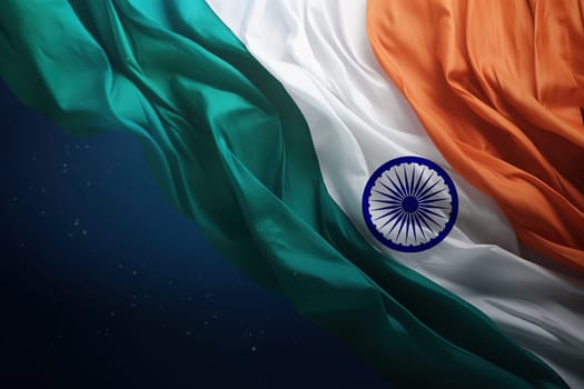 Indian national flag with flowing saffron, white, and green colors. Indian Independence Day, concept of patriotism and national pride. Empty, copy space for text, advertising. Generative AI