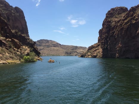 Tranquil Scene, Canyon Lake, Arizona. View from Boat. Water recreation in the Arizona desert. High quality photo