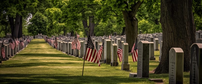 Memorial Day: American flag on a grave in Arlington National Cemetery, Virginia, USA