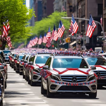 Memorial Day: American flags on cars parked in Manhattan, New York City, USA