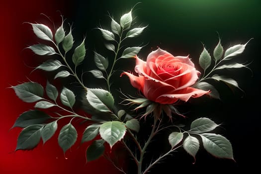 Beautiful flowering rose on a red background .