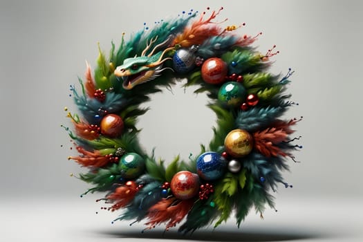 Christmas tree wreath with green snake .