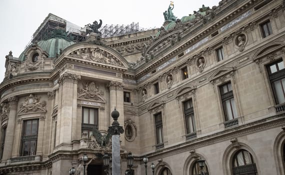 France, Paris - Jan 04, 2024 - Architectural details of The Palais Garnier (Opera National de Paris). Place de l'Opéra (Opera Garnier) is famous Neo-baroque building in Paris, UNESCO World Heritage Site, The Paris Opera House, Space for text, Selective focus.