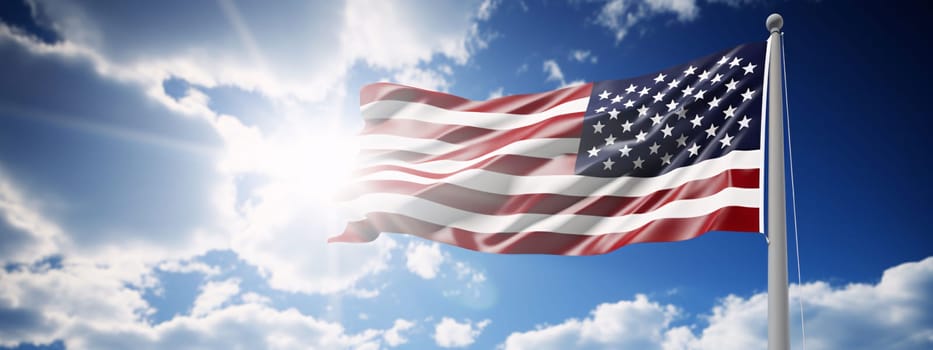 Memorial Day: United States of America Flag On Cloudy Sky 3D Illustration