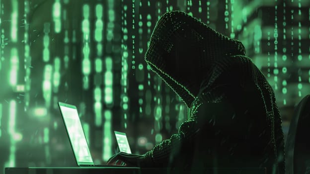 Computer hacker, Ransomware, Cyber security, Threat malware virus, Criminal of technology.