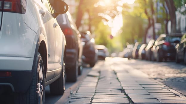 Car parked at outdoor parking lot. Used car for sale and rental service. Car insurance background, Automobile parking area.