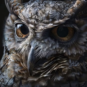 Photography: Owl portrait on a dark background. 3d illustration. Close-up.