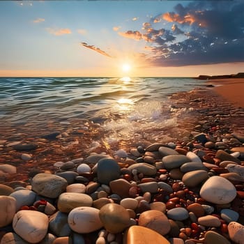 Photography: Beautiful sunset on the sea coast. Colorful summer landscape.