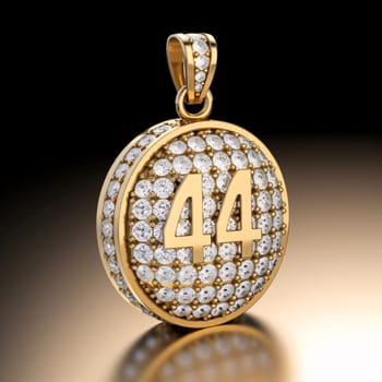Graphic numbers: 3D illustration gold pendant on a black background with a reflection