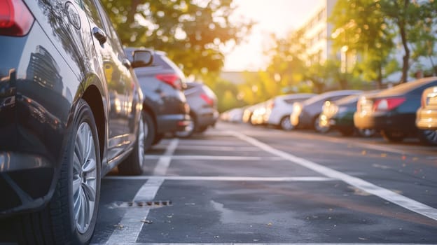 Car parked at outdoor parking lot. Used car for sale and rental service. Car insurance background, Automobile parking area.