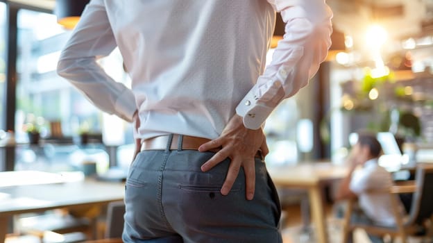 Office worker experiencing back pain, Poor posture can lead to back pain, backache, Lumbago.