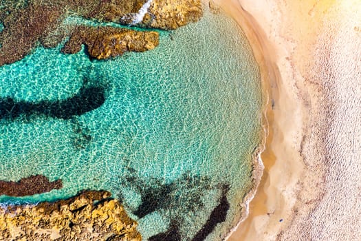 Aerial view of Baia dei Turchi, Puglia region, Italy. Turkish Bay (or Baia dei Turchi), this coast of Apulia is one of the most important ecosystems in Salento, Italy. Seacoast of Baia dei Turchi.