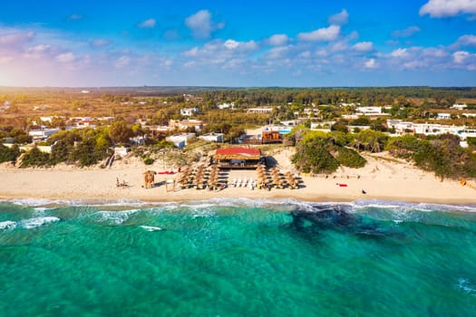 Punta Prosciutto azure sea water, crystal clear water on beach Punta Prosciutto, Italian Maldives Puglia Italy. Punta Prosciutto in Apulia, one of the most beautiful beaches of Italy.