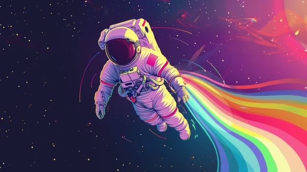 An astronaut in space with rainbow, Abstract wallpaper, Colorful art of astronaut in the space.