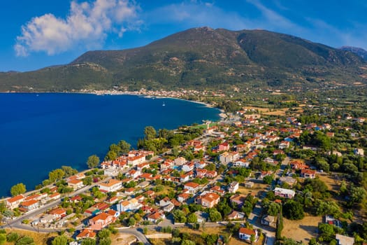 Aerial view of Karavomylos city, famous for Melissani Lake Cave, Kefalonia, Greece.