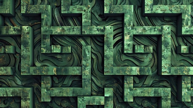 Intricate maze pattern on a green abstract background, creating a visually engaging design.