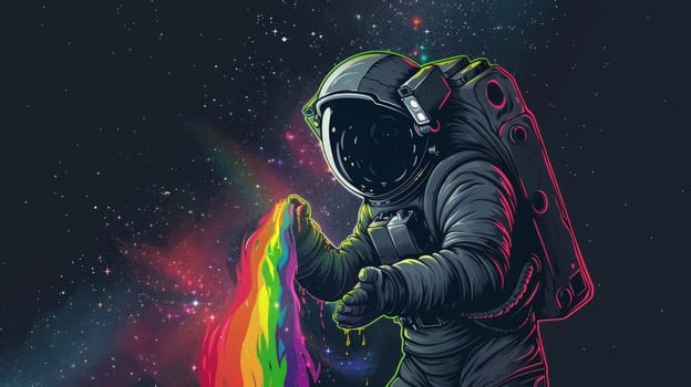 An astronaut in space with rainbow, Abstract wallpaper, Colorful art of astronaut in the space.