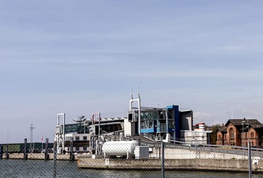 Seaport and terminal for passenger ferry transport in the city of Ystad. Gate for the ferry. High quality photo
