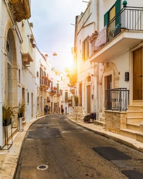 Scenic sight in Locorotondo, Bari Province, Apulia (Puglia), Italy. Characteristic streets in the Locorotondo in Puglia, Italy. Locorotondo is a town of the Metropolitan City of Bari, Apulia, Italy.