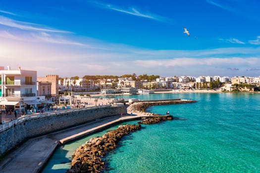 View of Otranto town on the Salento Peninsula in the south of Italy, Easternmost city in Italy (Apulia) on the coast of the Adriatic Sea. View of Otranto town, Puglia region, Italy.