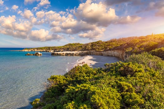 View of Baia dei Turchi, Puglia region, Italy. Turkish Bay (or Baia dei Turchi), this coast of Apulia is one of the most important ecosystems in Salento, Italy. Seacoast of Baia dei Turchi.