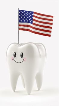 A tooth with an American flag design, showcasing patriotism and dental care.