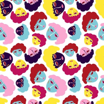 A colorful pattern of cartoon faces with lips and eyes. The faces are in various colors and sizes, and they are arranged in a way that creates a sense of movement and energy. Scene is playful and fun