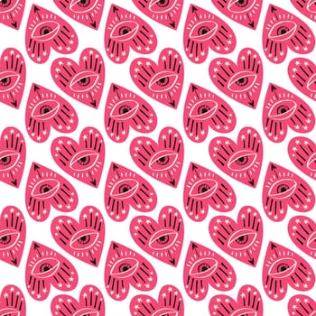 Beige and pink Valentines Day seamless pattern with magical hearts.Valentine background
