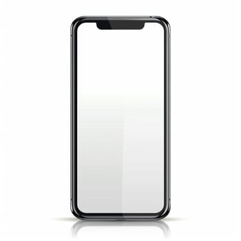 A black phone is displayed on a white background, with a white screen visible on the phone. Mockup