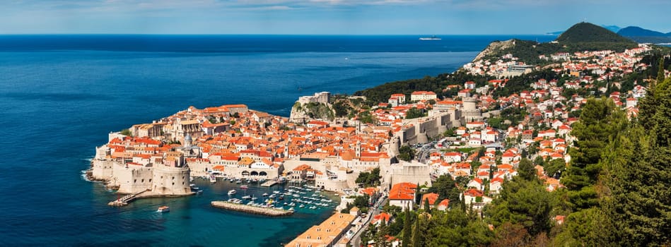 Dubrovnik a city in southern Croatia fronting the Adriatic Sea, Europe. Old city center of famous town Dubrovnik, Croatia. Picturesque view on Dubrovnik old town (medieval Ragusa) and Dalmatian Coast.