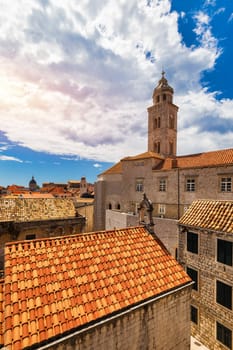 The aerial view of Dubrovnik, a city in southern Croatia fronting the Adriatic Sea, Europe. Old city center of famous town Dubrovnik, Croatia. Dubrovnik historic city of Croatia in Dalmatia. 