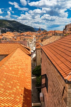 Dubrovnik a city in southern Croatia fronting the Adriatic Sea, Europe. Old city center of famous town Dubrovnik, Croatia. Picturesque view on Dubrovnik old town (medieval Ragusa) and Dalmatian Coast.