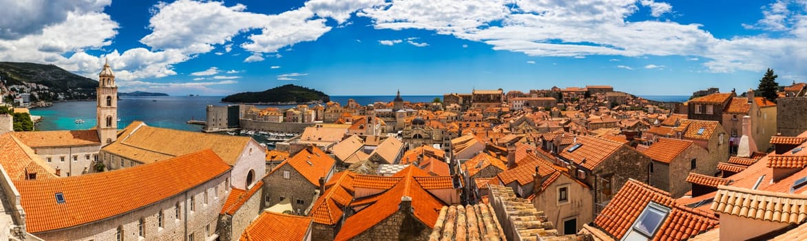 Dubrovnik a city in southern Croatia fronting the Adriatic Sea, Europe. Old city center of famous town Dubrovnik, Croatia. Picturesque view on Dubrovnik old town (medieval Ragusa) and Dalmatian Coast.