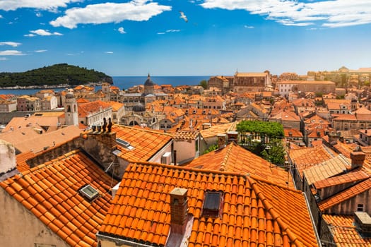 The aerial view of Dubrovnik, a city in southern Croatia fronting the Adriatic Sea, Europe. Old city center of famous town Dubrovnik, Croatia. Dubrovnik historic city of Croatia in Dalmatia. 