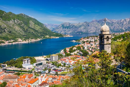 View of the old town of Kotor, Montenegro. Bay of Kotor bay is one of the most beautiful places on Adriatic Sea. Historical Kotor Old town and the Kotor bay of Adriatic sea, Montenegro.