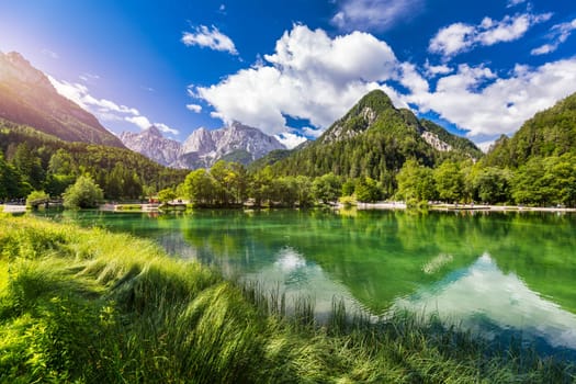 Jasna lake with beautiful mountains. Nature scenery in Triglav national park. Location: Triglav national park. Kranjska Gora, Slovenia, Europe. Mountain lake Jasna in Krajsnka Gora, Slovenia. 