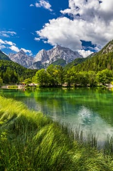 Great nature scenery in Slovenian Alps. Incredible summer landscape on Jasna lake. Triglav national park. Kranjska Gora, Slovenia. Mountain lake Jasna in Krajsnka Gora, Slovenia. 