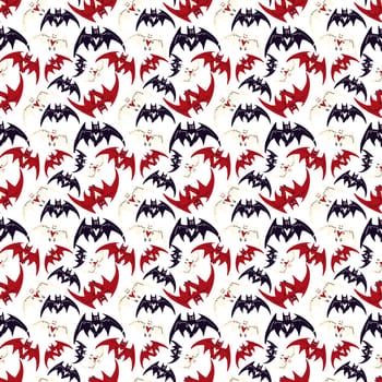 Pink funny magic pattern with bats . mystical pattern with Halloween bats in a trendy cartoon style
