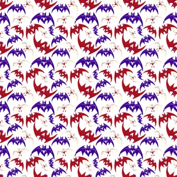 Purple funny magic pattern with bats . mystical pattern with Halloween bats in a trendy cartoon style