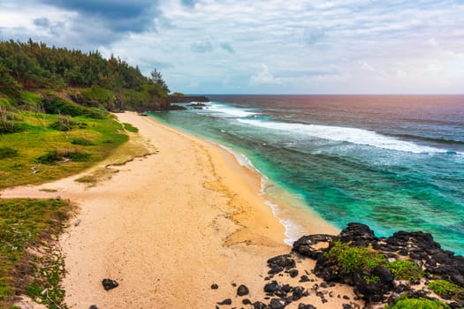 Spectacular Gris Gris Beach, in southern Mauritius. Here, is the strong waves of the Indian Ocean crashing towards the cliffs. the swimming is prohibited here.