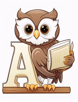 Graphic alphabet letters: Owl with a book on a white background. Vector illustration.