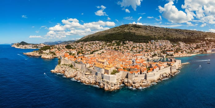 The aerial view of Dubrovnik, a city in southern Croatia fronting the Adriatic Sea, Europe. Old city center of famous town Dubrovnik, Croatia. Dubrovnik historic city of Croatia in Dalmatia. 