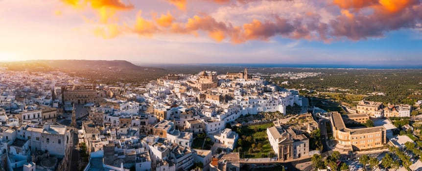 View of Ostuni white town, Brindisi, Puglia (Apulia), Italy, Europe. Old Town is Ostuni's citadel. Ostuni is referred to as the White Town. Ostuni white town skyline and church, Brindisi, Italy.