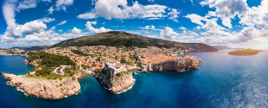 The aerial view of Dubrovnik, a city in southern Croatia fronting the Adriatic Sea, Europe. Old city center of famous town Dubrovnik, Croatia. Dubrovnik historic city of Croatia in Dalmatia. 