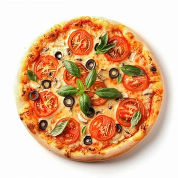 Pizza isolated on white background, online delivery from pizzeria, take away and fast food concept