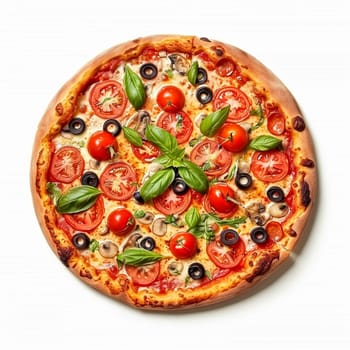 Pizza isolated on white background, online delivery from pizzeria, take away and fast food concept